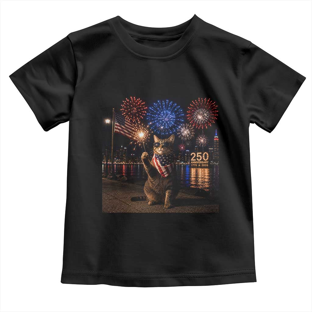 USA 250th Anniversary Cat Toddler T Shirt Funny 4th Of July Independence Day 250 Years 1776 2026 Patriotic Celebration Meme TS10 Black Print Your Wear