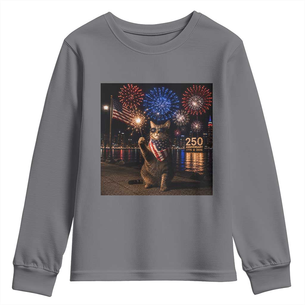 USA 250th Anniversary Cat Youth Sweatshirt Funny 4th Of July Independence Day 250 Years 1776 2026 Patriotic Celebration Meme