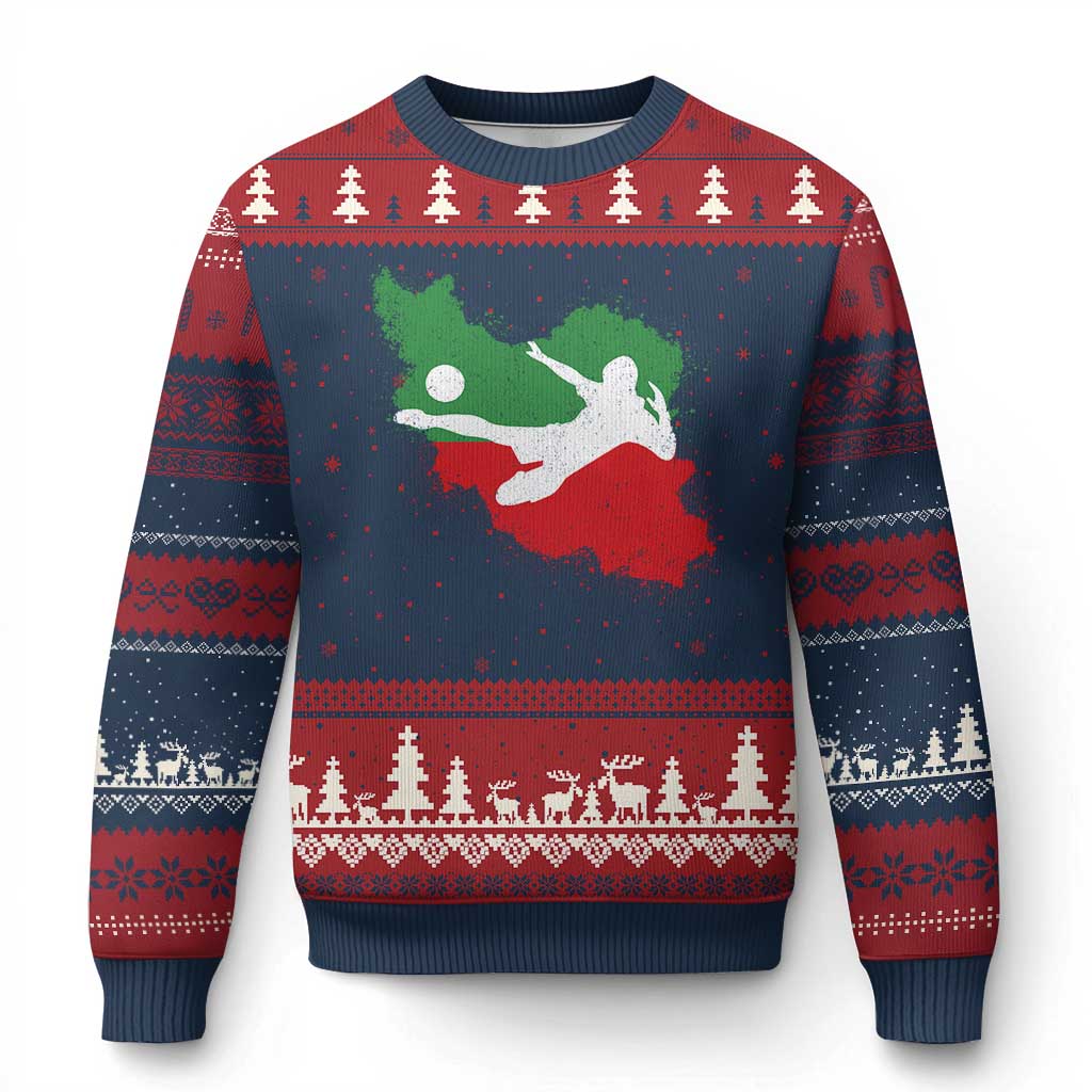 Iran Soccer Ugly Christmas Sweater Vintage Watercolors Iran Flag Iranian World Football Fan TS10 Navy Red Print Your Wear