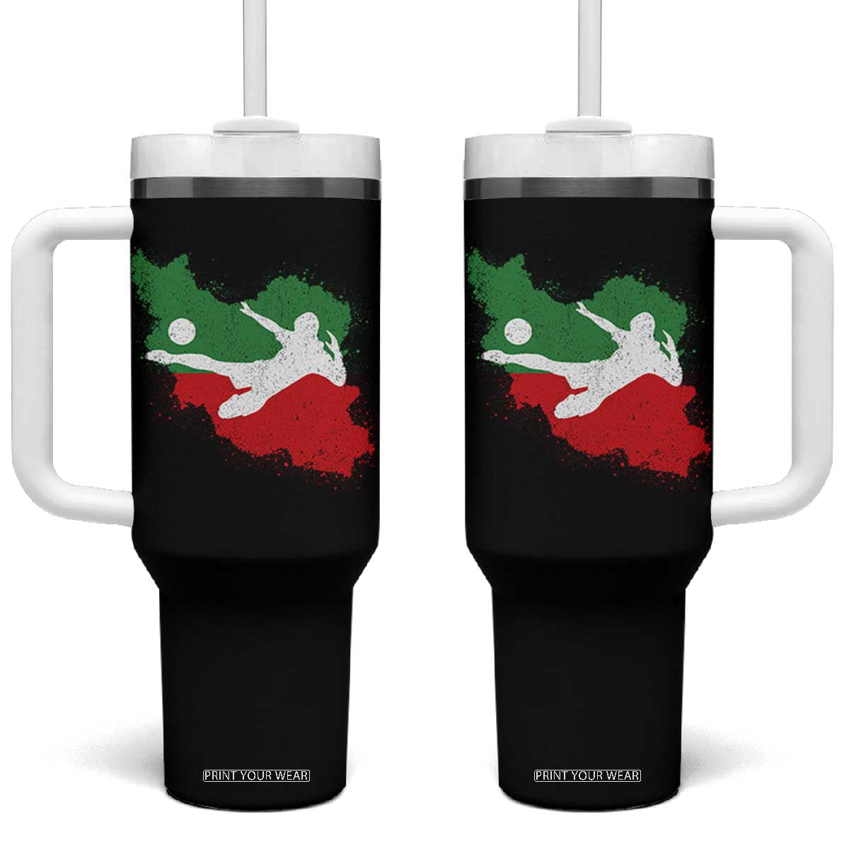 Iran Soccer Tumbler With Handle Vintage Watercolors Iran Flag Iranian World Football Fan TS10 One Size: 40 oz Black Print Your Wear