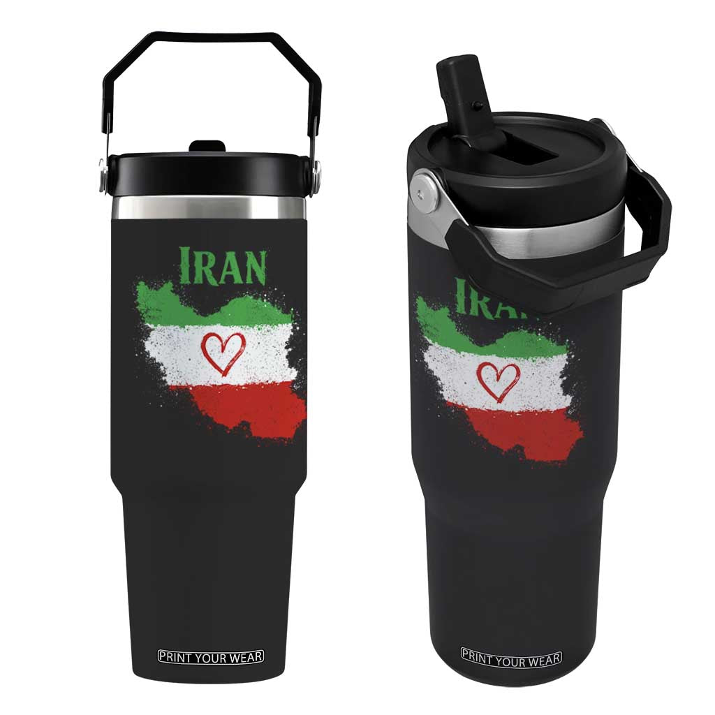 Iran Heart Map Flag Flip Straw Tumbler Retro Vintage Watercolors Freedom Iranian Persian TS10 One Size: 30 oz Black Print Your Wear