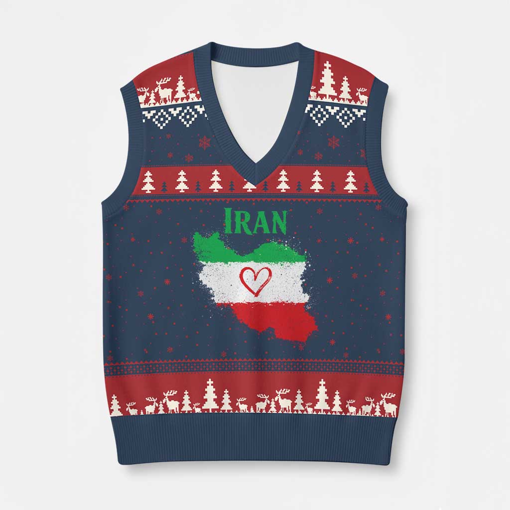 Iran Heart Map Flag V-Neck Knit Sweater Vest Retro Vintage Watercolors Freedom Iranian Persian TS10 Navy Red Print Your Wear