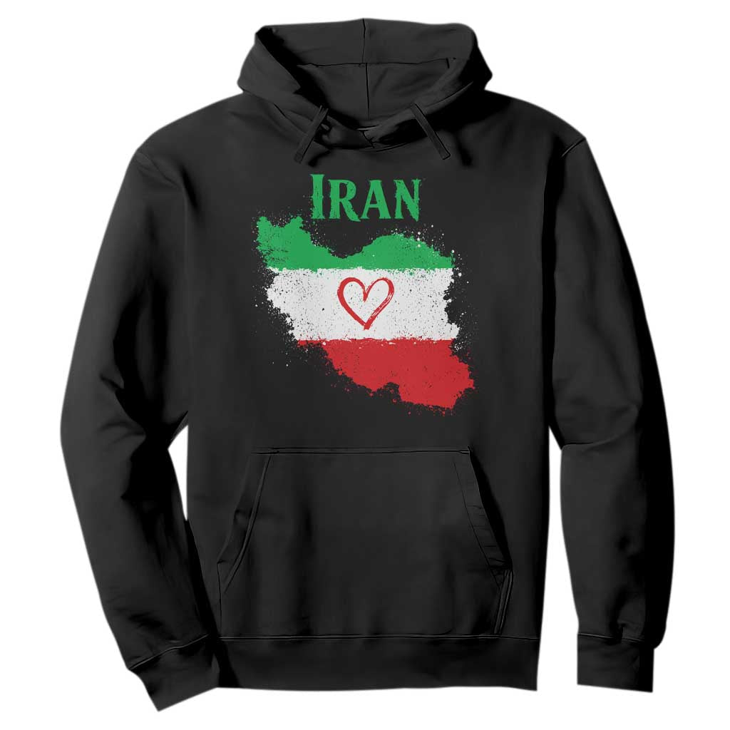 Iran Heart Map Flag Hoodie Retro Vintage Watercolors Freedom Iranian Persian TS10 Black Print Your Wear