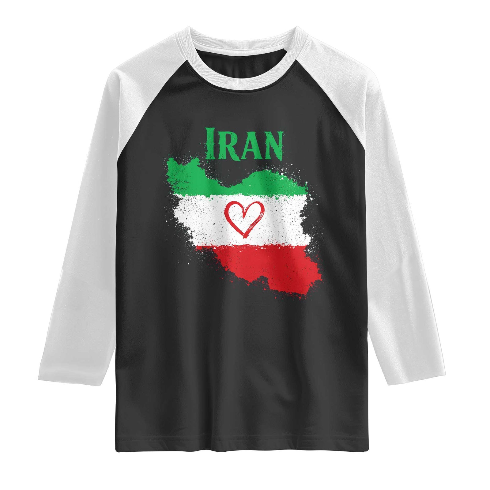 Iran Heart Map Flag Raglan Shirt Retro Vintage Watercolors Freedom Iranian Persian TS10 Black White Print Your Wear