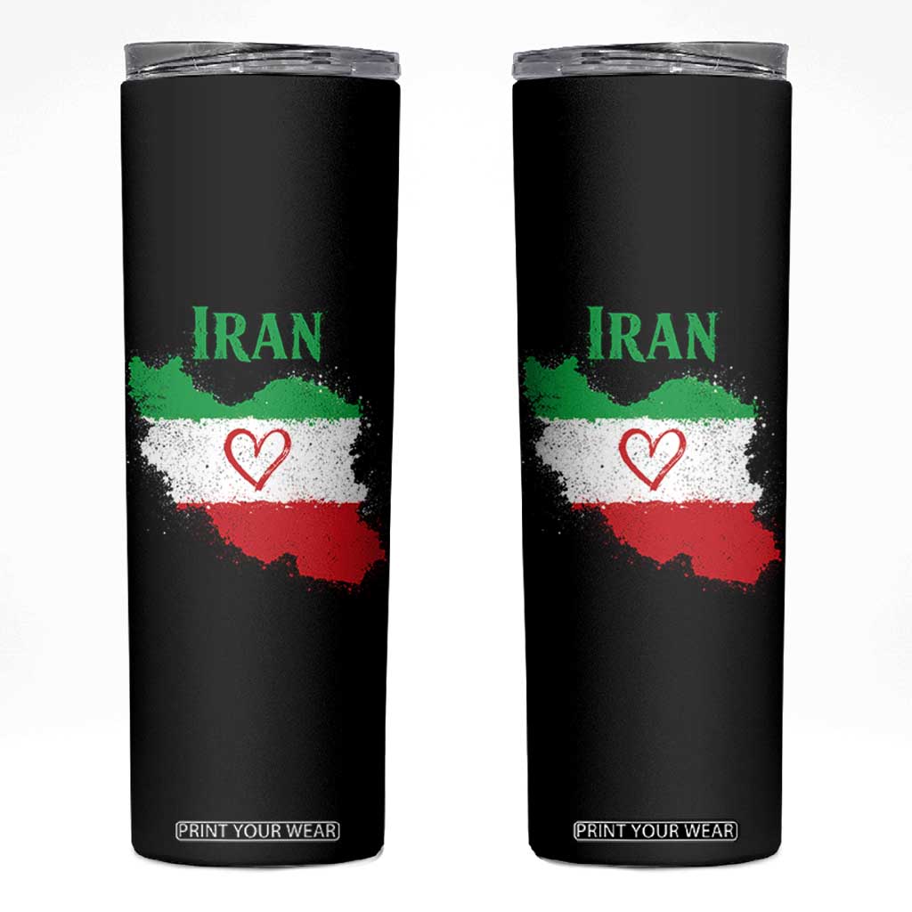 Iran Heart Map Flag Skinny Tumbler Retro Vintage Watercolors Freedom Iranian Persian TS10 Black Print Your Wear