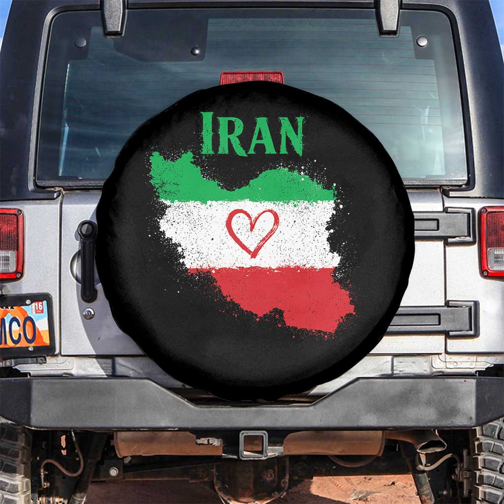 Iran Heart Map Flag Spare Tire Cover Retro Vintage Watercolors Freedom Iranian Persian TS10 No hole Black Print Your Wear