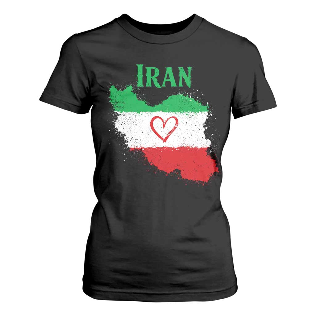 Iran Heart Map Flag T Shirt For Women Retro Vintage Watercolors Freedom Iranian Persian TS10 Black Print Your Wear