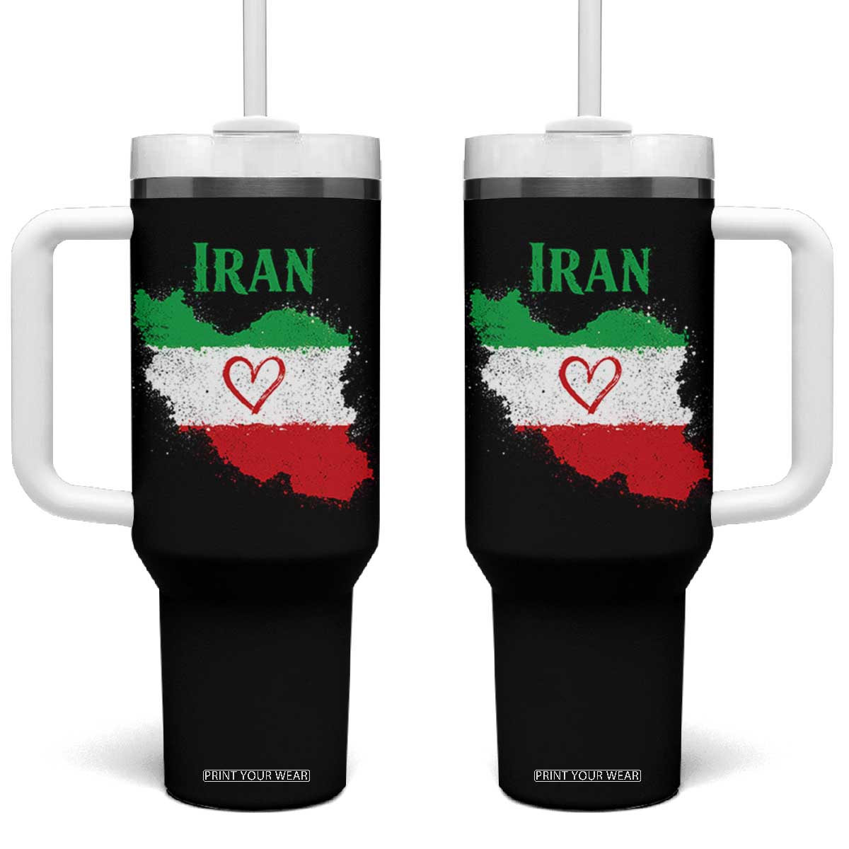 Iran Heart Map Flag Tumbler With Handle Retro Vintage Watercolors Freedom Iranian Persian TS10 One Size: 40 oz Black Print Your Wear