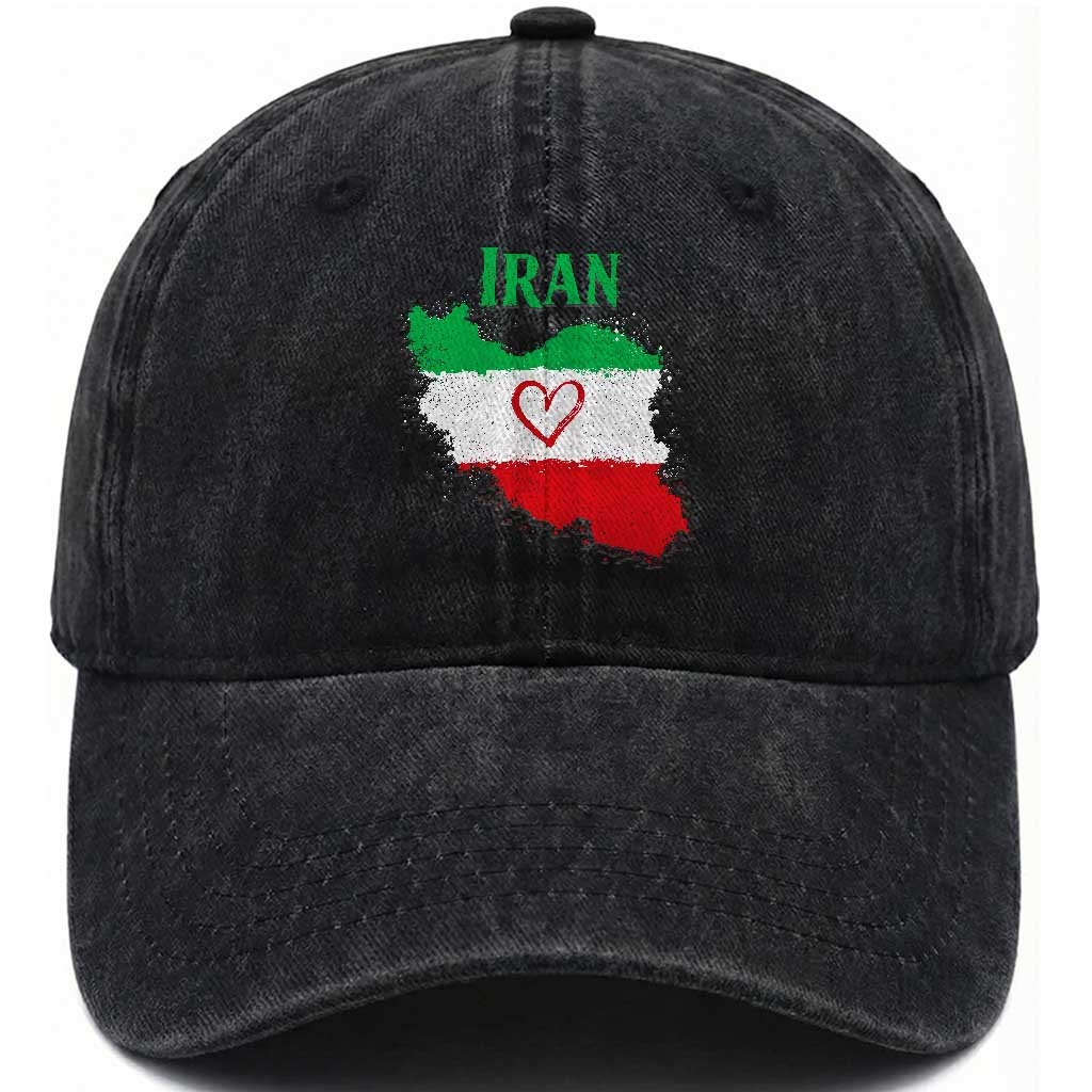 Iran Heart Map Flag Washed Cotton Baseball Cap Retro Vintage Watercolors Freedom Iranian Persian TS10 Print Your Wear