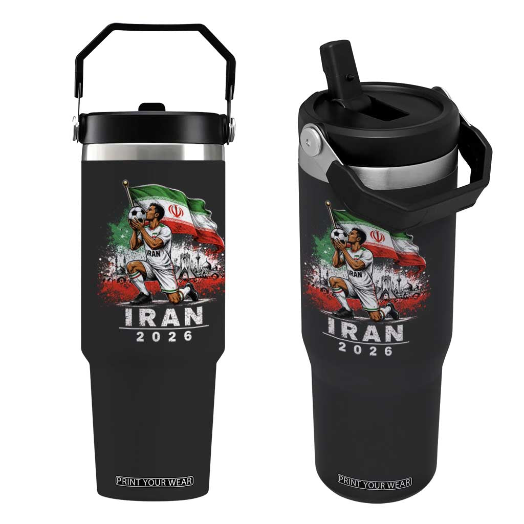 Iran Soccer 2026 Flip Straw Tumbler Retro Vintage Watercolors Iranian Persian World Football Fan TS10 One Size: 30 oz Black Print Your Wear