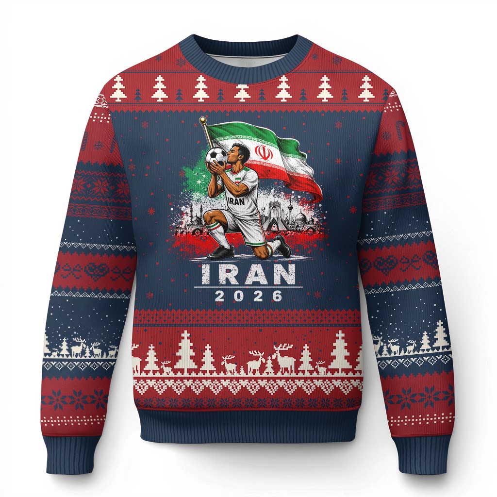 Iran Soccer 2026 Ugly Christmas Sweater Retro Vintage Watercolors Iranian Persian World Football Fan TS10 Navy Red Print Your Wear