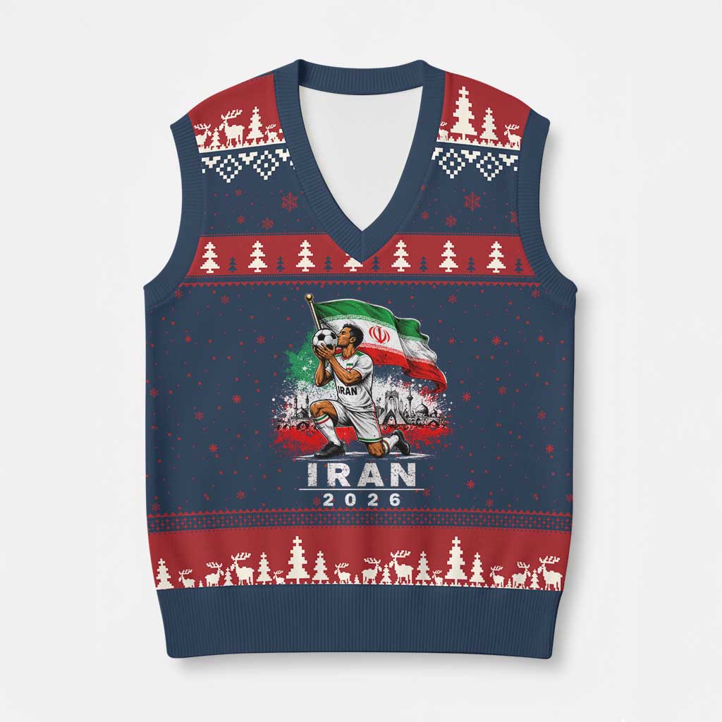 Iran Soccer 2026 V-Neck Knit Sweater Vest Retro Vintage Watercolors Iranian Persian World Football Fan TS10 Navy Red Print Your Wear