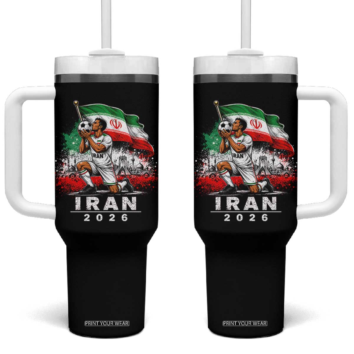 Iran Soccer 2026 Tumbler With Handle Retro Vintage Watercolors Iranian Persian World Football Fan TS10 One Size: 40 oz Black Print Your Wear