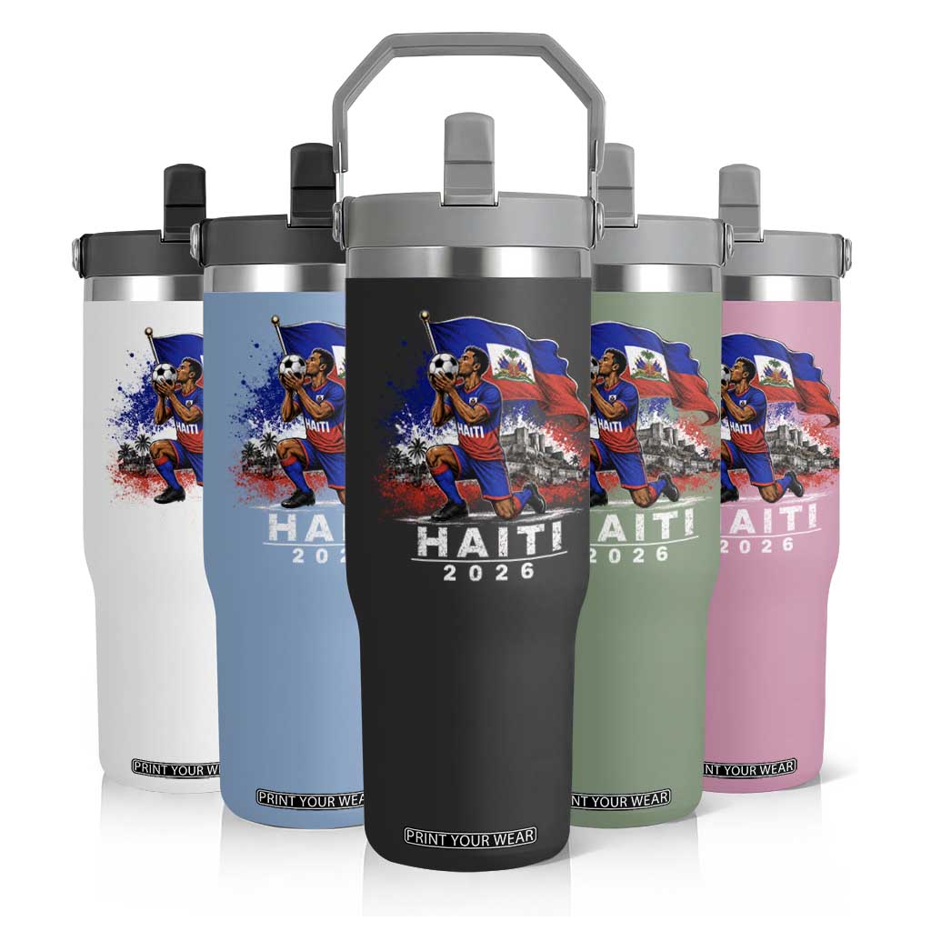 Haiti Soccer 2026 Flip Straw Tumbler Haitian World Football Fan Ayiti Lover