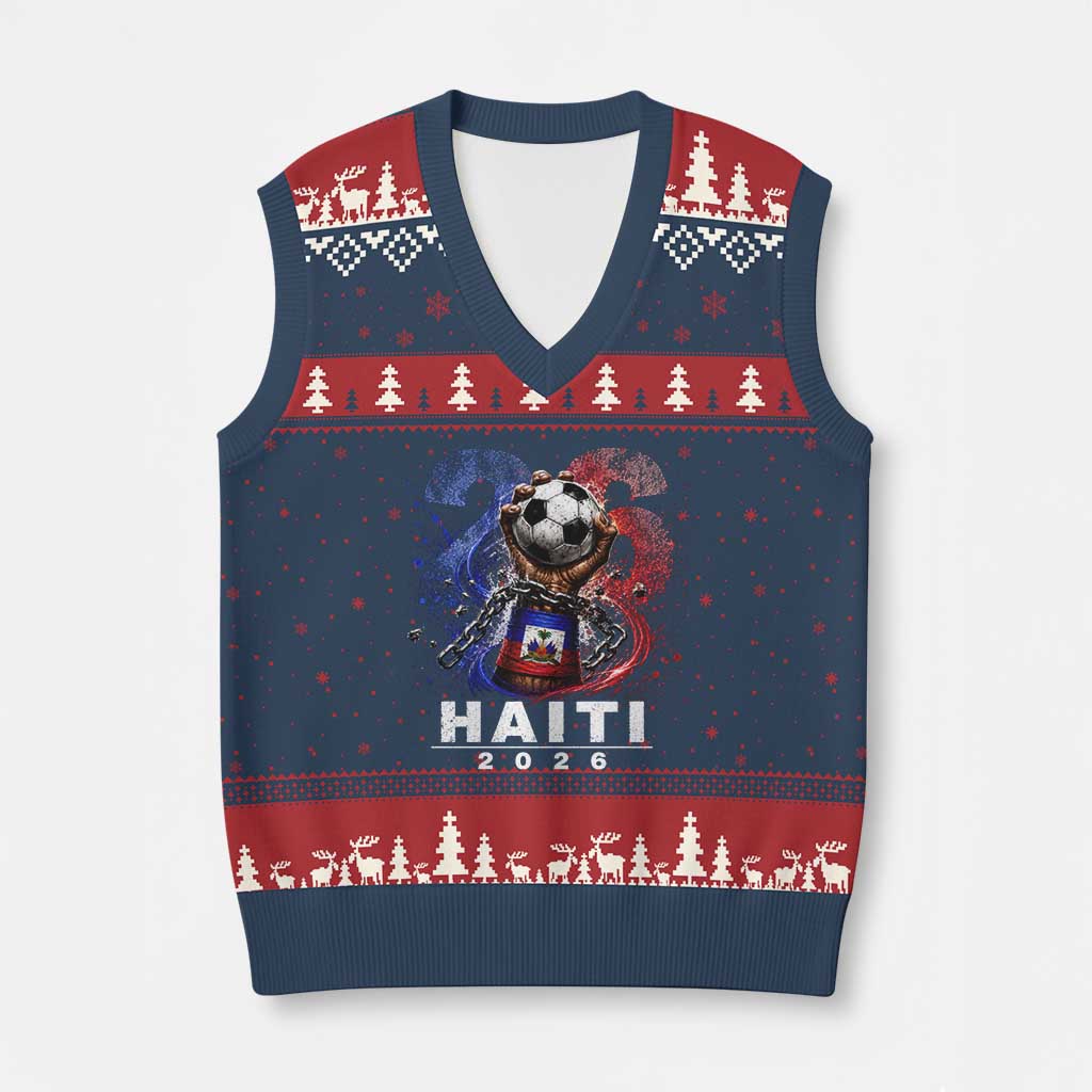 Haiti Soccer 2026 V-Neck Knit Sweater Vest World Football Fan Haitian Pride Ayiti