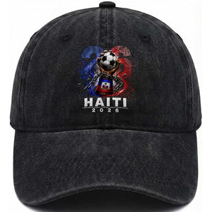 Haiti Soccer 2026 Washed Cotton Baseball Cap World Football Fan Haitian Pride Ayiti