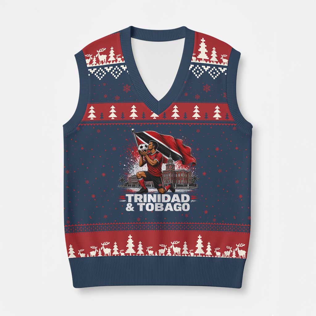 Trinidad and Tobago Soccer V-Neck Knit Sweater Vest Patriotic Football Fan Caribbean Pride Gift TS10 Navy Red Print Your Wear