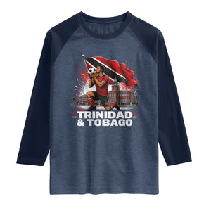 Trinidad and Tobago Soccer Raglan Shirt Patriotic Football Fan Caribbean Pride Gift TS10 Heather Denim Navy Print Your Wear