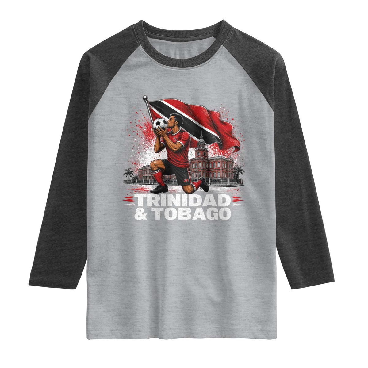 Trinidad and Tobago Soccer Raglan Shirt Patriotic Football Fan Caribbean Pride Gift TS10 Heather Gray Heather Charcoal Print Your Wear