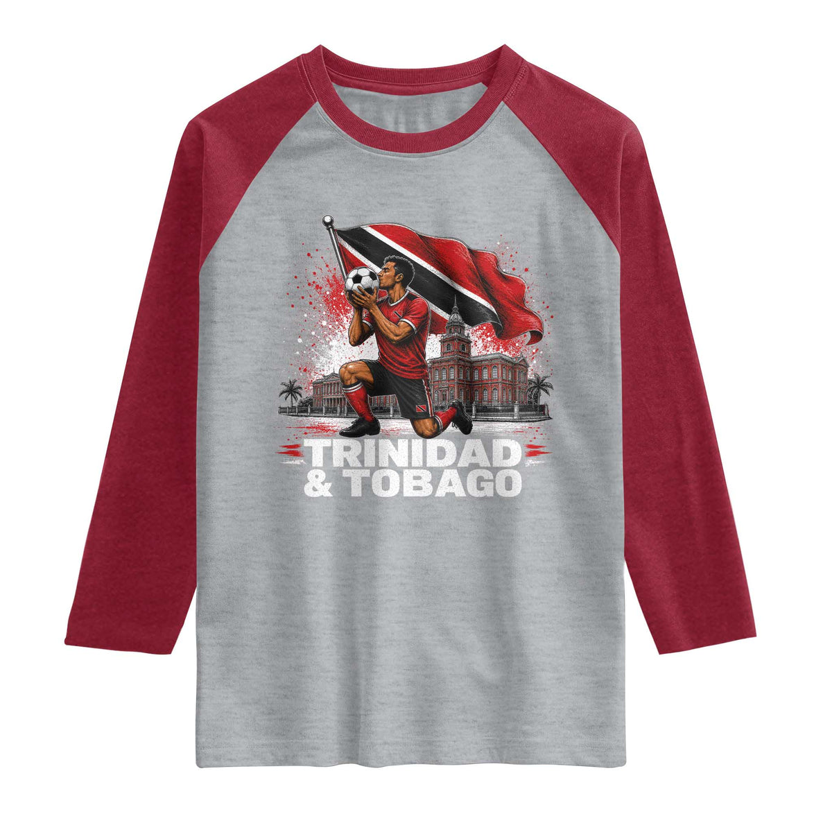 Trinidad and Tobago Soccer Raglan Shirt Patriotic Football Fan Caribbean Pride Gift TS10 Heather Gray Heather Red Print Your Wear