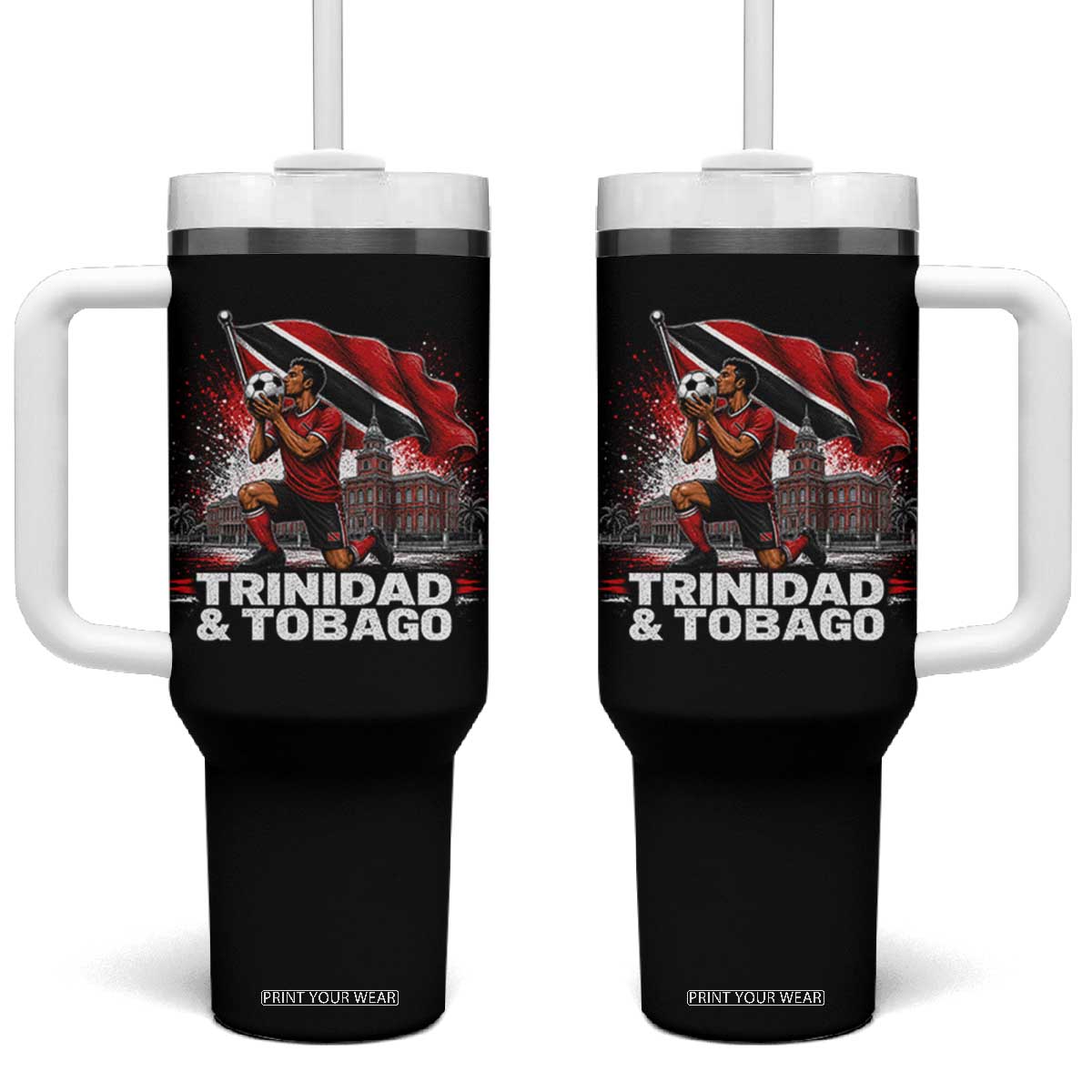 Trinidad and Tobago Soccer Tumbler With Handle Patriotic Football Fan Caribbean Pride Gift TS10 One Size: 40 oz Black Print Your Wear