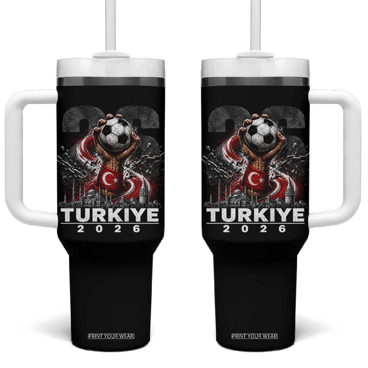 Turkish Soccer Tumbler With Handle Turkey Football Fan Vintage Turkish Pride TS10 One Size: 40 oz Black Print Your Wear