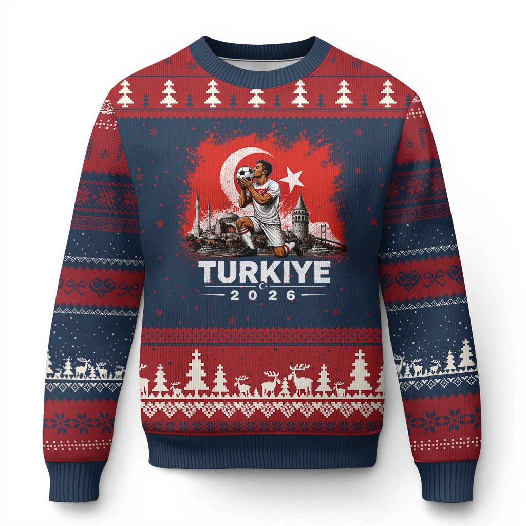 Turkish Soccer 2026 Ugly Christmas Sweater Turkey Football Fan Vintage Turkish Pride TS10 Navy Red Print Your Wear