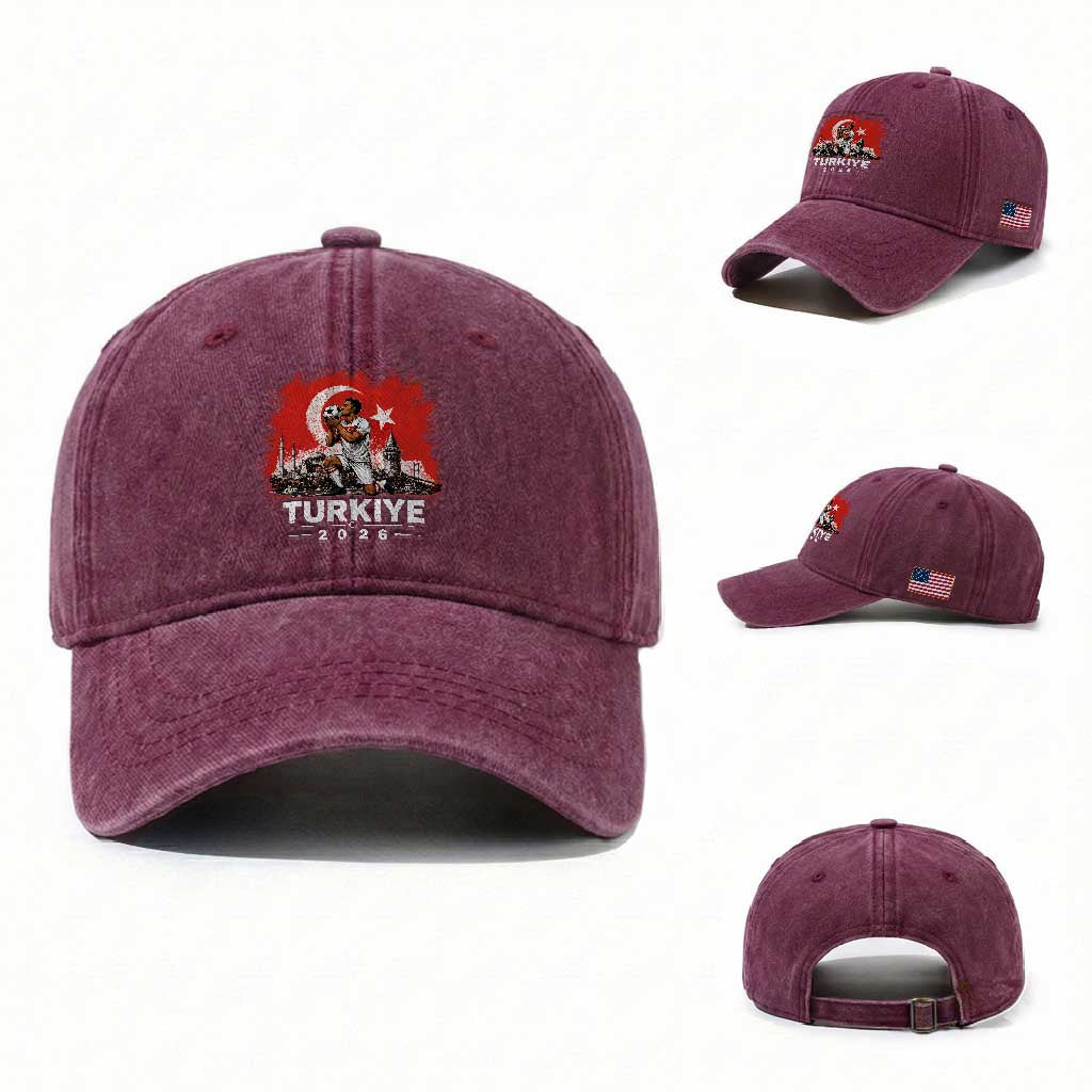 Turkish Soccer 2026 Washed Cotton Baseball Cap Turkey Football Fan Vintage Turkish Pride