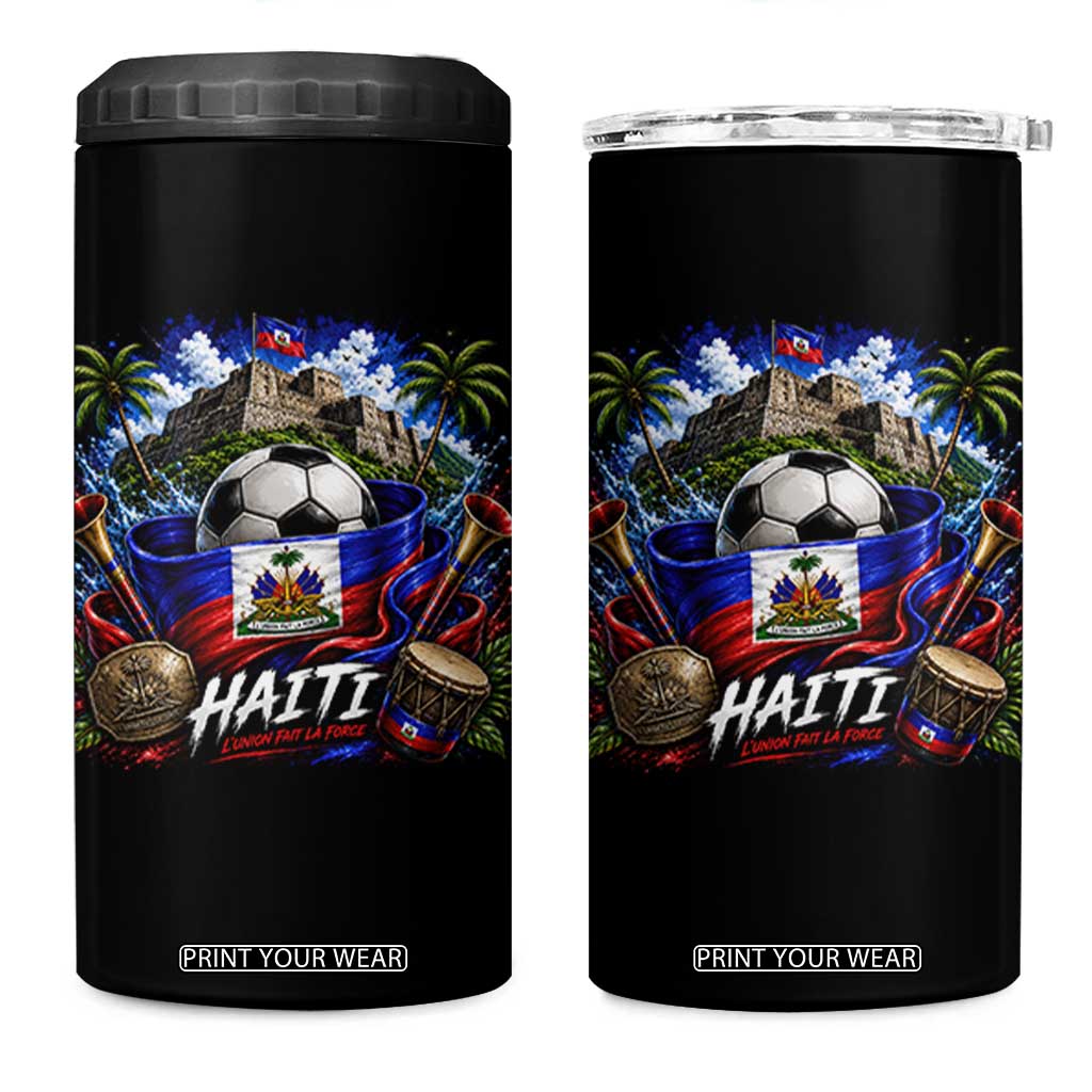 Haiti Soccer 2026 4 in 1 Can Cooler Tumbler Haitian Flag Caribbean Football Fan