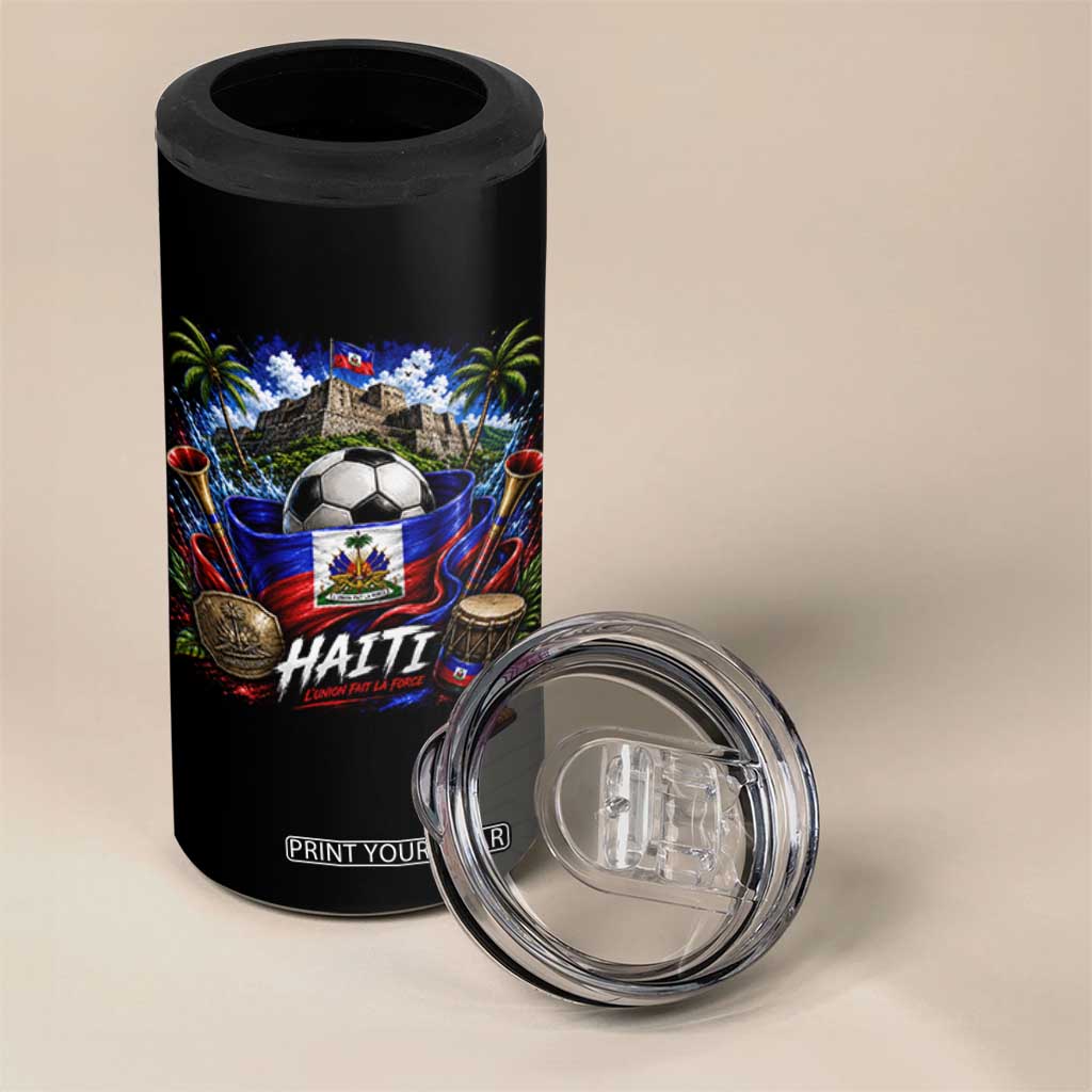 Haiti Soccer 2026 4 in 1 Can Cooler Tumbler Haitian Flag Caribbean Football Fan