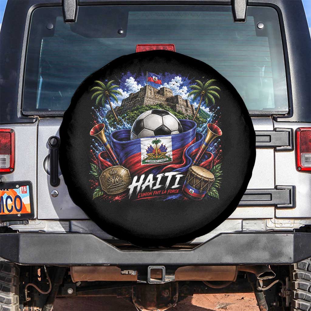 Haiti Soccer 2026 Spare Tire Cover Haitian Flag Caribbean Football Fan TS10 No hole Black Print Your Wear