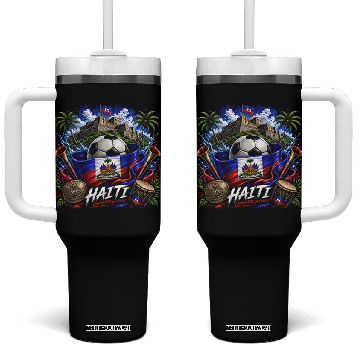 Haiti Soccer 2026 Tumbler With Handle Haitian Flag Caribbean Football Fan
