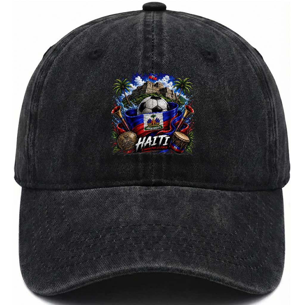 Haiti Soccer 2026 Washed Cotton Baseball Cap Haitian Flag Caribbean Football Fan