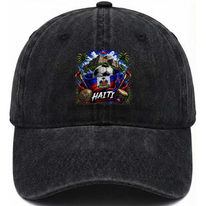 Haiti Soccer 2026 Washed Cotton Baseball Cap Haitian Flag Caribbean Football Fan