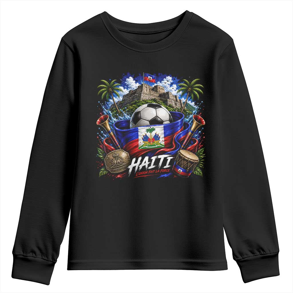 Haiti Soccer 2026 Youth Sweatshirt Haitian Flag Caribbean Football Fan TS10 Black Print Your Wear