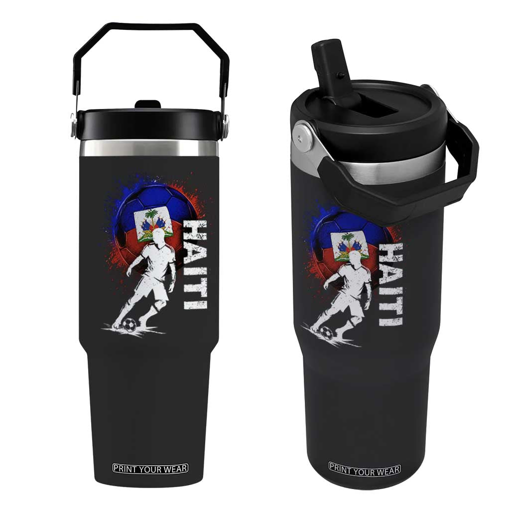 Haiti Soccer Flip Straw Tumbler Retro Vintage Watercolors Sport Haitian Flag Football Fan TS10 One Size: 30 oz Black Print Your Wear