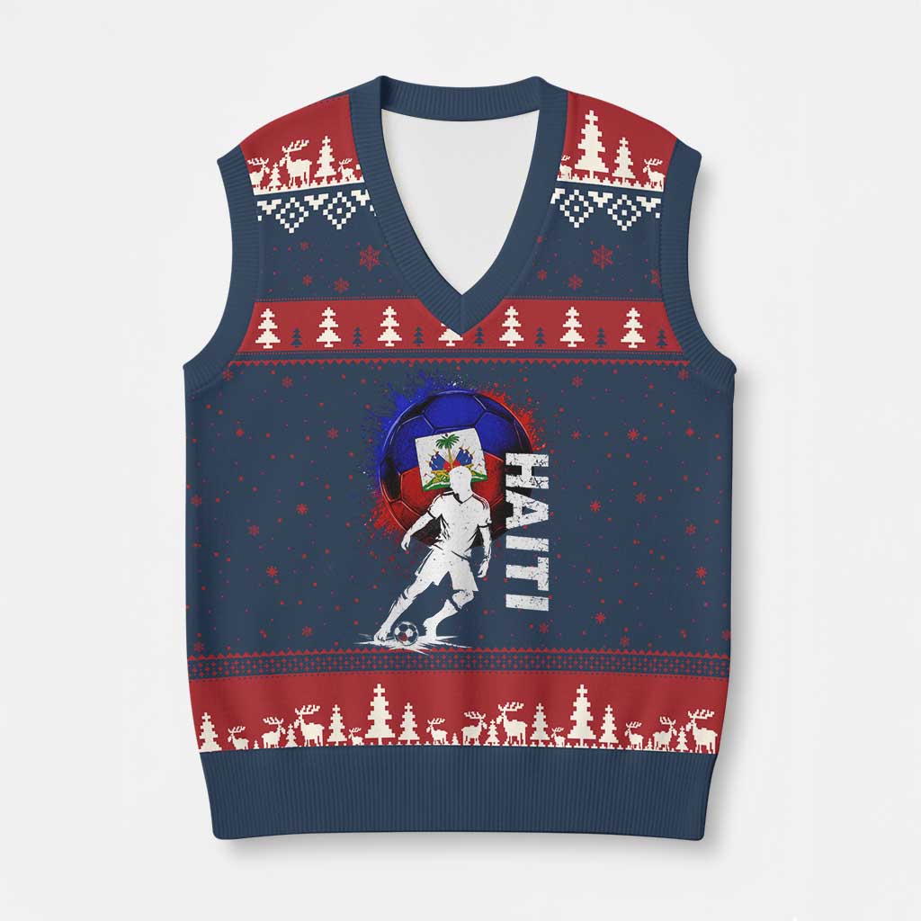 Haiti Soccer V-Neck Knit Sweater Vest Retro Vintage Watercolors Sport Haitian Flag Football Fan TS10 Navy Red Print Your Wear