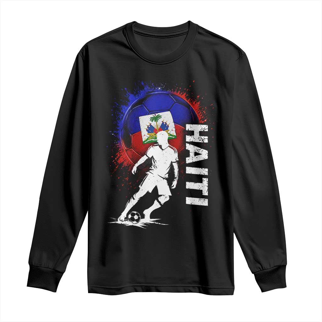 Haiti Soccer Long Sleeve Shirt Retro Vintage Watercolors Sport Haitian Flag Football Fan TS10 Black Print Your Wear