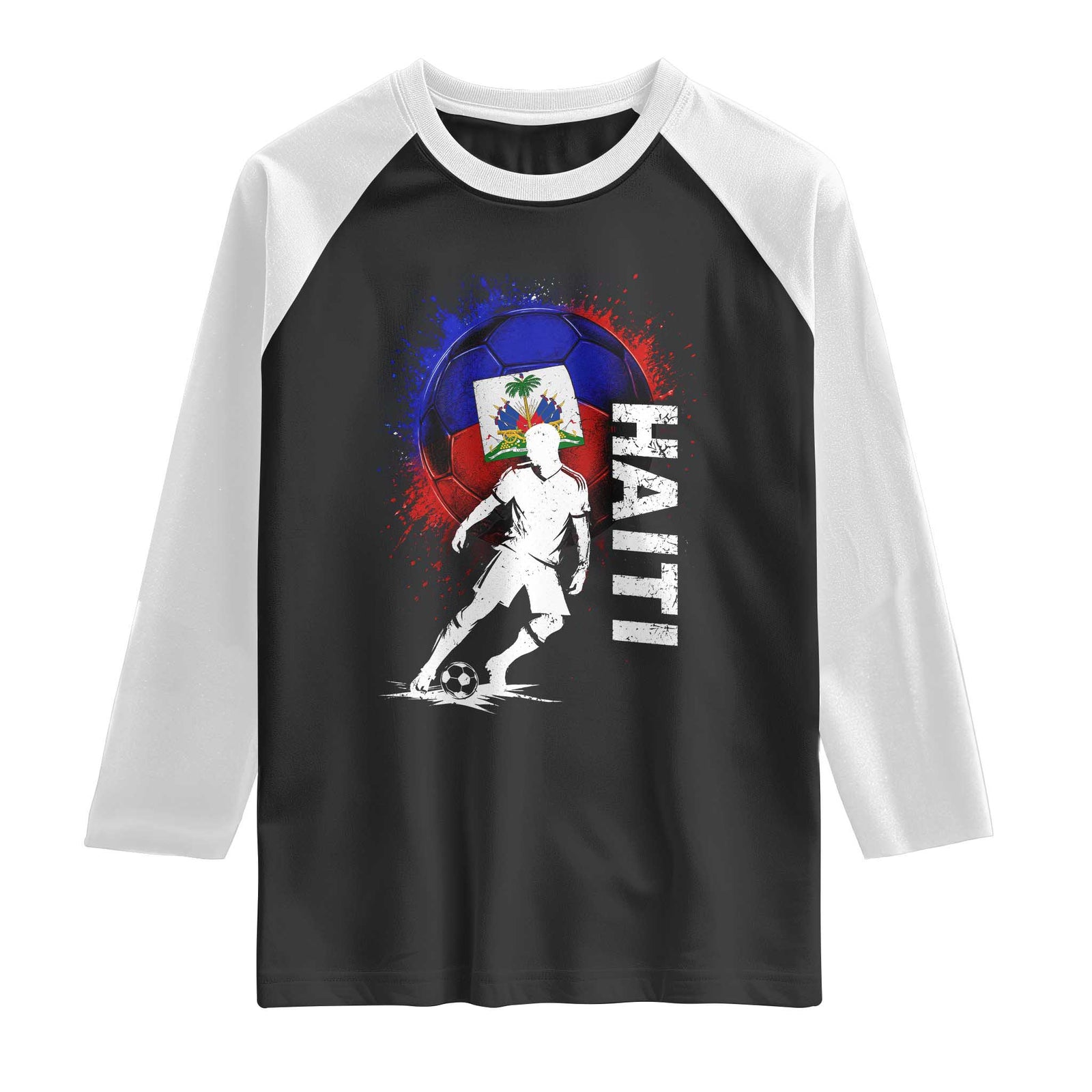 Haiti Soccer Raglan Shirt Retro Vintage Watercolors Sport Haitian Flag Football Fan TS10 Black White Print Your Wear