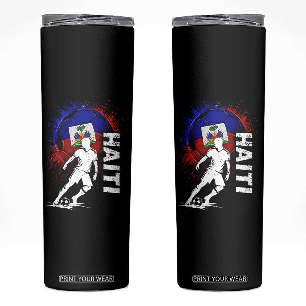 Haiti Soccer Skinny Tumbler Retro Vintage Watercolors Sport Haitian Flag Football Fan TS10 Black Print Your Wear