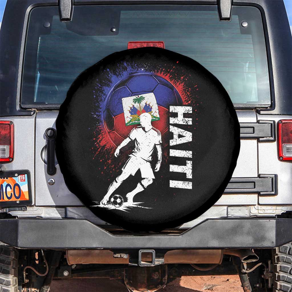 Haiti Soccer Spare Tire Cover Retro Vintage Watercolors Sport Haitian Flag Football Fan TS10 No hole Black Print Your Wear
