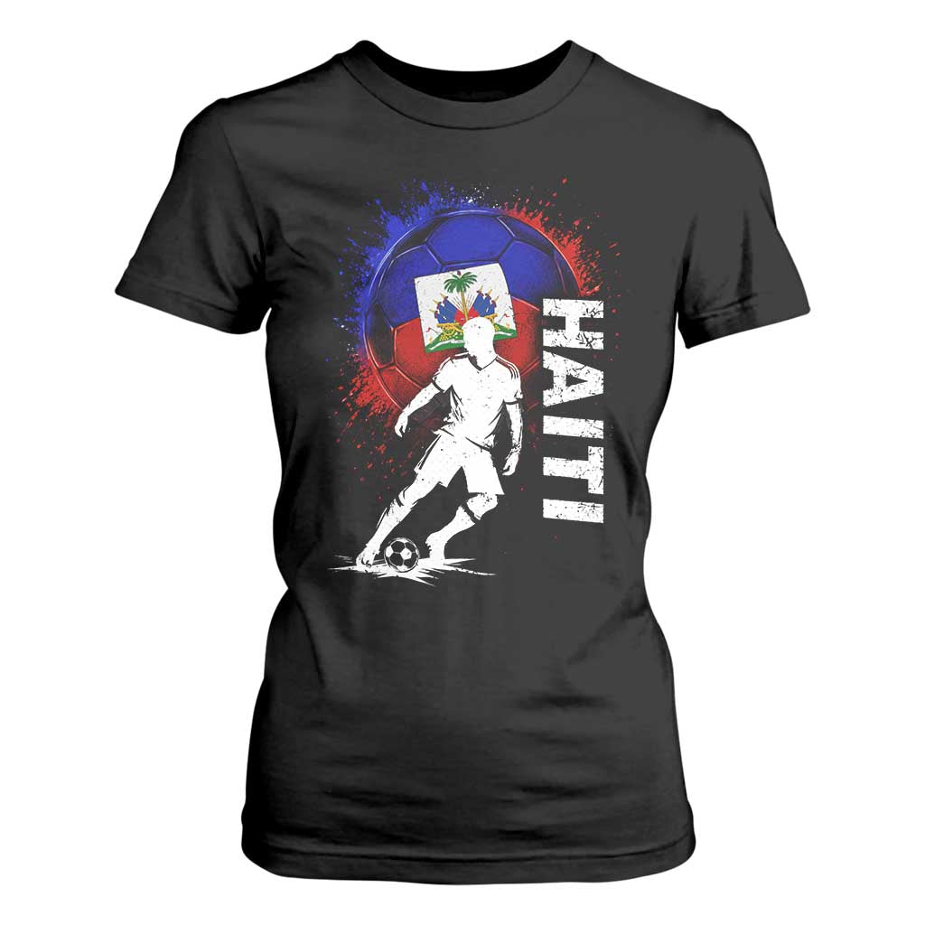 Haiti Soccer T Shirt For Women Retro Vintage Watercolors Sport Haitian Flag Football Fan