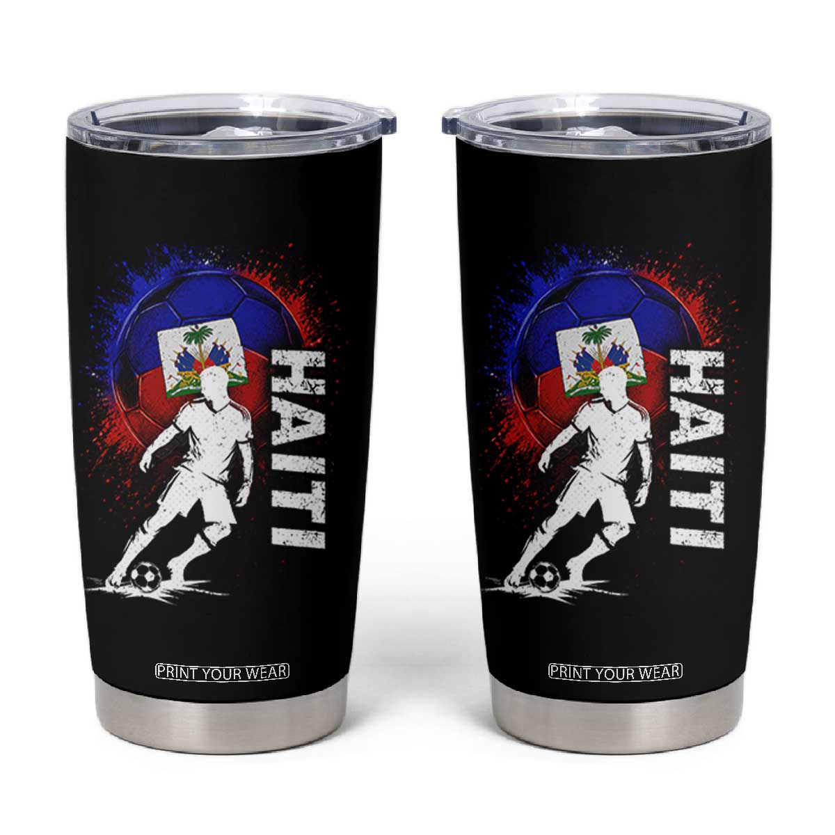 Haiti Soccer Tumbler Cup Retro Vintage Watercolors Sport Haitian Flag Football Fan TS10 Black Print Your Wear