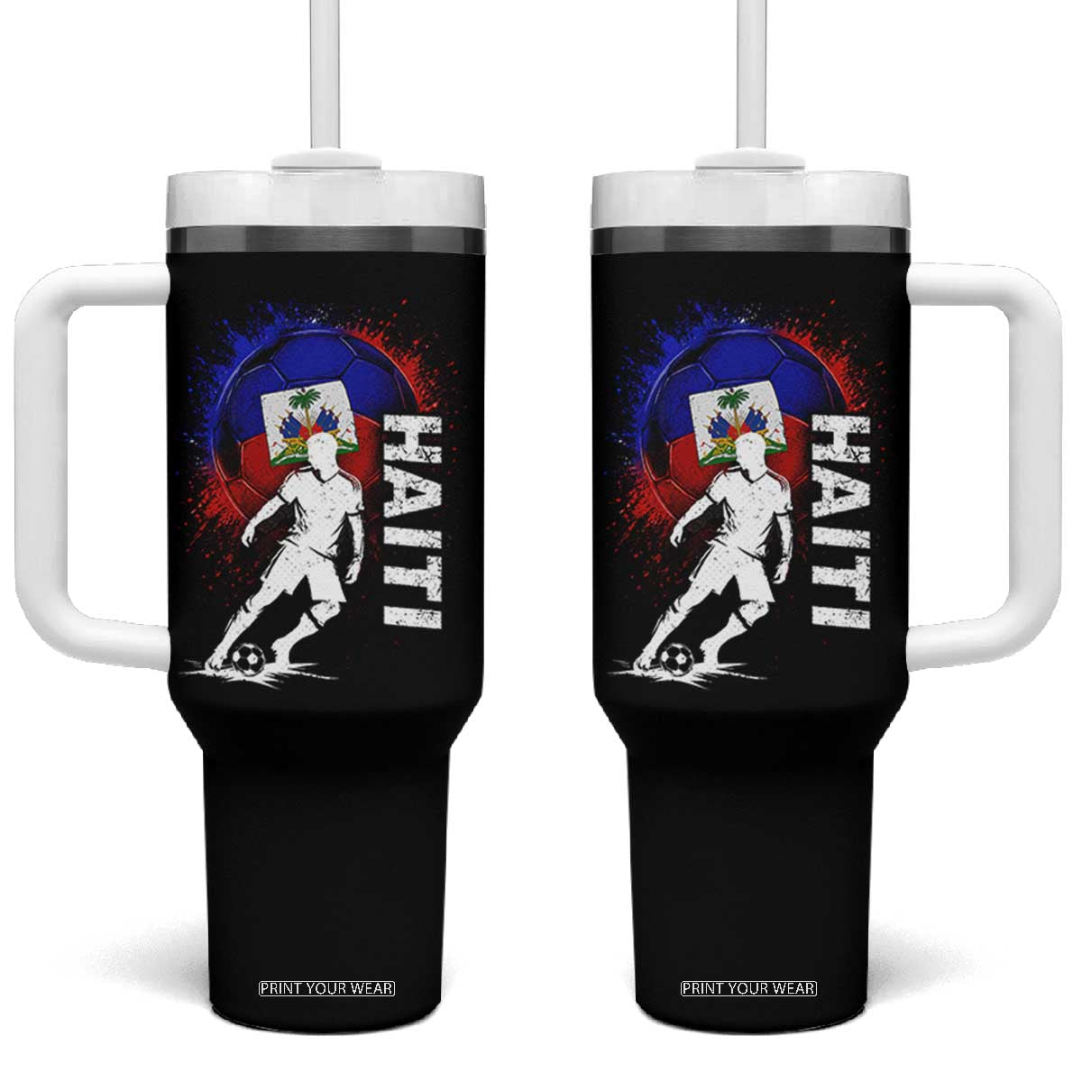Haiti Soccer Tumbler With Handle Retro Vintage Watercolors Sport Haitian Flag Football Fan TS10 One Size: 40 oz Black Print Your Wear