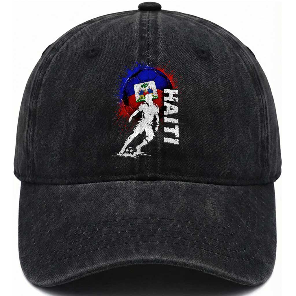 Haiti Soccer Washed Cotton Baseball Cap Retro Vintage Watercolors Sport Haitian Flag Football Fan TS10 Print Your Wear