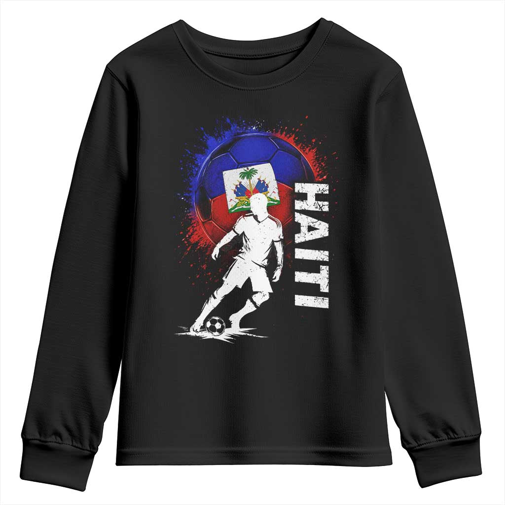 Haiti Soccer Youth Sweatshirt Retro Vintage Watercolors Sport Haitian Flag Football Fan TS10 Black Print Your Wear