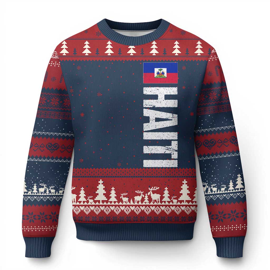 Vintage Haitian Flag Ugly Christmas Sweater Proud Haitienne Haiti Independence 1804 TS10 Navy Red Print Your Wear