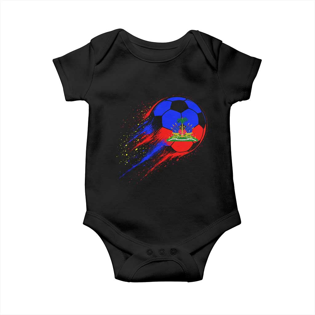 Haiti Soccer Ball Baby Onesie Retro Vintage Watercolors Sport Haitian Flag Ayiti Pride TS10 Black Print Your Wear