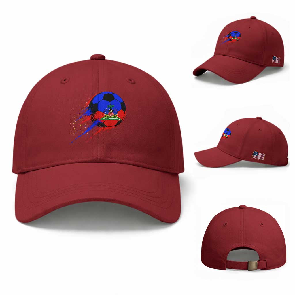 Haiti Soccer Ball Baseball Cap Retro Vintage Watercolors Sport Haitian Flag Ayiti Pride TS10 Baseball Cap Universal Fit Cherry Red Print Your Wear