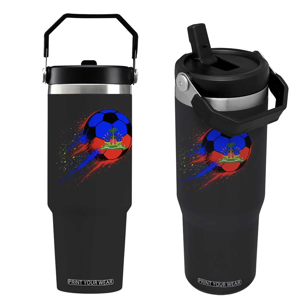 Haiti Soccer Ball Flip Straw Tumbler Retro Vintage Watercolors Sport Haitian Flag Ayiti Pride TS10 One Size: 30 oz Black Print Your Wear
